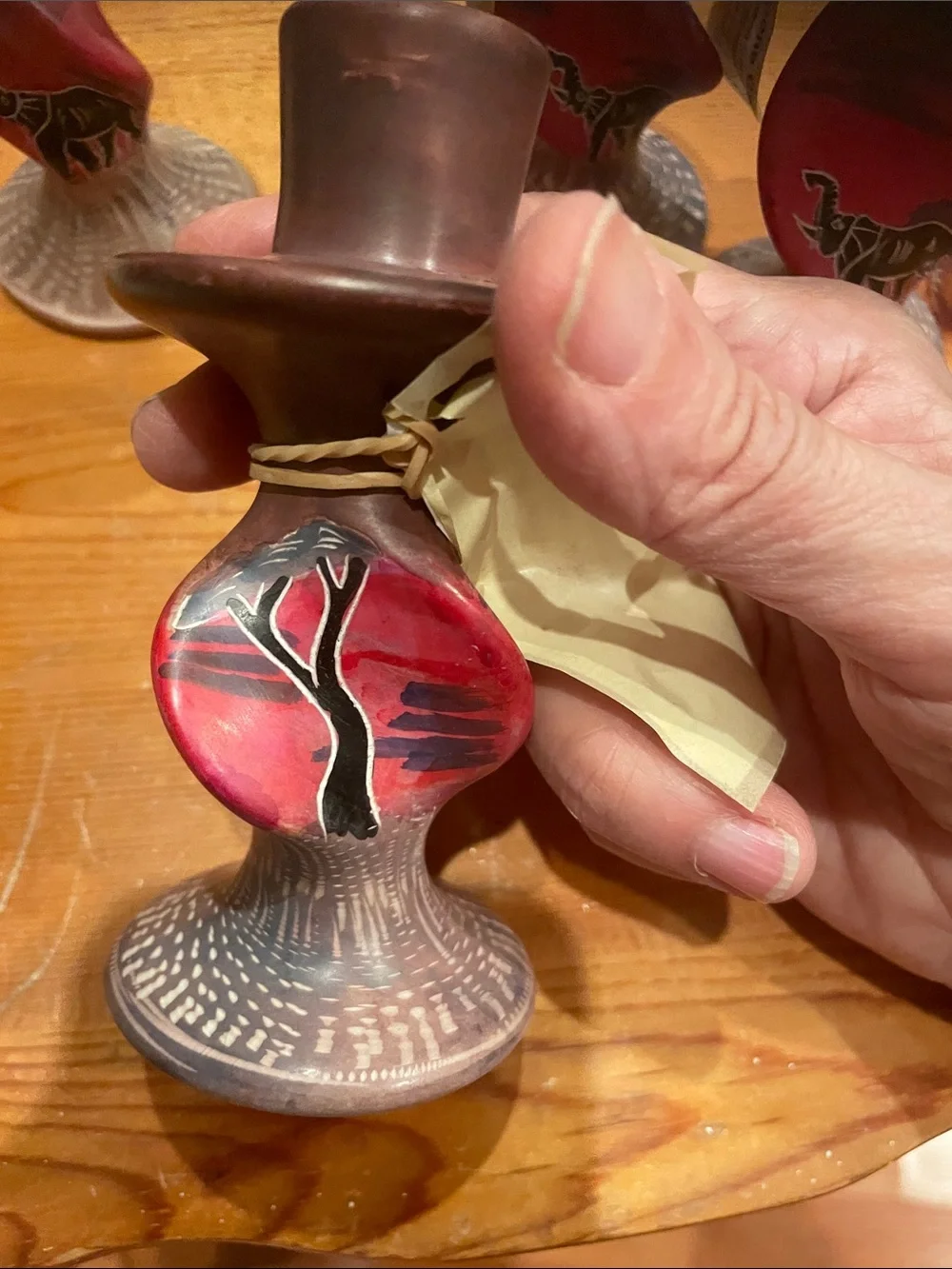 Hand crafted ceramic  Red Elephant Candle Holders - Set of 4